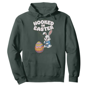 Cute Bunny Fishing Hoodie Hooked for Easter Eggs Funny Holiday TS02 Dark Forest Green Print Your Wear
