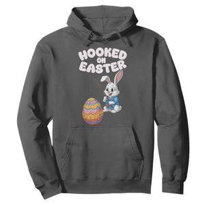 Cute Bunny Fishing Hoodie Hooked for Easter Eggs Funny Holiday TS02 Dark Heather Print Your Wear