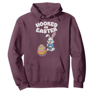 Cute Bunny Fishing Hoodie Hooked for Easter Eggs Funny Holiday TS02 Maroon Print Your Wear