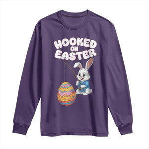 Cute Bunny Fishing Long Sleeve Shirt Hooked for Easter Eggs Funny Holiday TS02 Purple Print Your Wear
