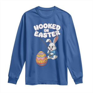 Cute Bunny Fishing Long Sleeve Shirt Hooked for Easter Eggs Funny Holiday TS02 Royal Blue Print Your Wear