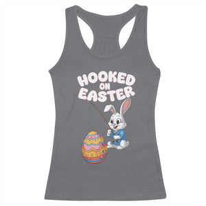 Cute Bunny Fishing Racerback Tank Top Hooked for Easter Eggs Funny Holiday TS02 Charcoal Print Your Wear