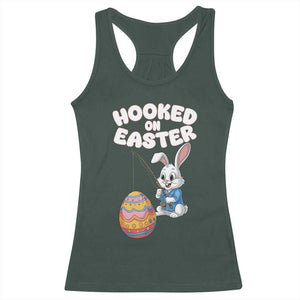 Cute Bunny Fishing Racerback Tank Top Hooked for Easter Eggs Funny Holiday TS02 Dark Forest Green Print Your Wear