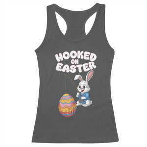 Cute Bunny Fishing Racerback Tank Top Hooked for Easter Eggs Funny Holiday TS02 Dark Heather Print Your Wear