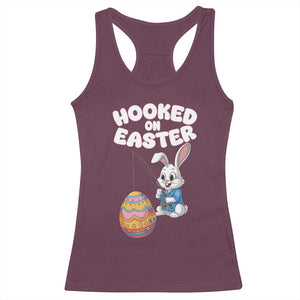 Cute Bunny Fishing Racerback Tank Top Hooked for Easter Eggs Funny Holiday TS02 Maroon Print Your Wear