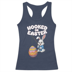 Cute Bunny Fishing Racerback Tank Top Hooked for Easter Eggs Funny Holiday TS02 Navy Print Your Wear