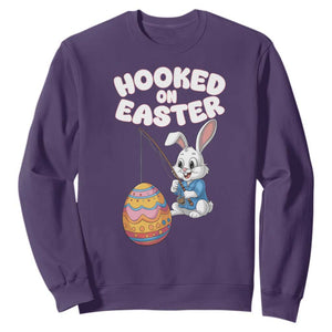 Cute Bunny Fishing Sweatshirt Hooked for Easter Eggs Funny Holiday TS02 Purple Print Your Wear