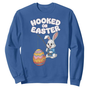 Cute Bunny Fishing Sweatshirt Hooked for Easter Eggs Funny Holiday TS02 Royal Blue Print Your Wear