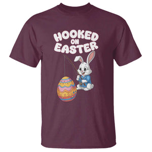 Cute Bunny Fishing T Shirt Hooked for Easter Eggs Funny Holiday TS02 Maroon Print Your Wear