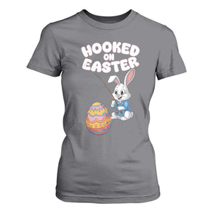 Cute Bunny Fishing T Shirt For Women Hooked for Easter Eggs Funny Holiday TS02 Charcoal Print Your Wear