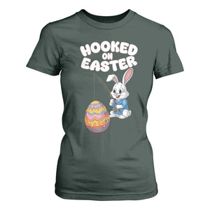 Cute Bunny Fishing T Shirt For Women Hooked for Easter Eggs Funny Holiday TS02 Dark Forest Green Print Your Wear