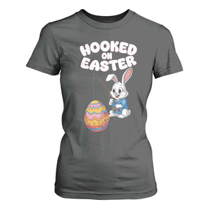 Cute Bunny Fishing T Shirt For Women Hooked for Easter Eggs Funny Holiday TS02 Dark Heather Print Your Wear