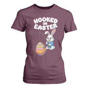 Cute Bunny Fishing T Shirt For Women Hooked for Easter Eggs Funny Holiday TS02 Maroon Print Your Wear