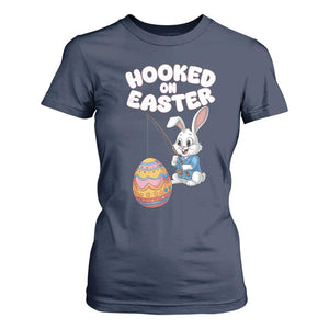 Cute Bunny Fishing T Shirt For Women Hooked for Easter Eggs Funny Holiday TS02 Navy Print Your Wear