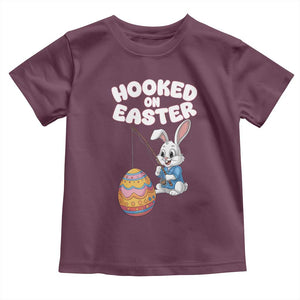 Cute Bunny Fishing Toddler T Shirt Hooked for Easter Eggs Funny Holiday TS02 Maroon Print Your Wear