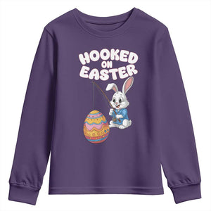 Cute Bunny Fishing Youth Sweatshirt Hooked for Easter Eggs Funny Holiday TS02 Purple Print Your Wear