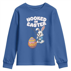 Cute Bunny Fishing Youth Sweatshirt Hooked for Easter Eggs Funny Holiday TS02 Royal Blue Print Your Wear