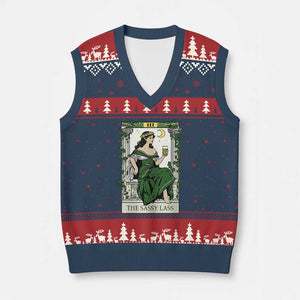 The Sassy Lass Tarot Card V-Neck Knit Sweater Vest Funny St Patrick's Day TS02 Navy Red Print Your Wear