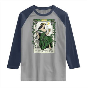 The Sassy Lass Tarot Card Raglan Shirt Funny St Patrick's Day TS02 Sport Gray Navy Print Your Wear