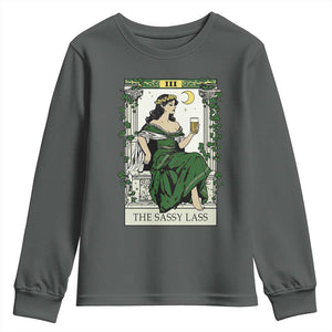 The Sassy Lass Tarot Card Youth Sweatshirt Funny St Patrick's Day TS02 Dark Heather Print Your Wear