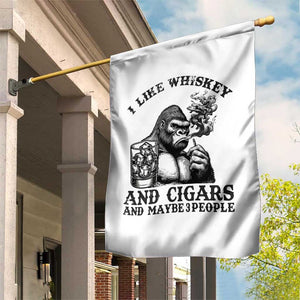 I Like Whiskey and Cigars and Maybe 3 People Garden Flag Funny Bigfoot Drinking and Cigarette Anti-Social Humor TS02 Print Your Wear