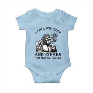 I Like Whiskey and Cigars and Maybe 3 People Baby Onesie Funny Bigfoot Drinking and Cigarette Anti-Social Humor TS02 Light Blue Print Your Wear