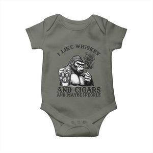 I Like Whiskey and Cigars and Maybe 3 People Baby Onesie Funny Bigfoot Drinking and Cigarette Anti-Social Humor TS02 Military Green Print Your Wear