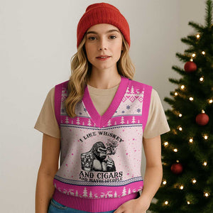 I Like Whiskey and Cigars and Maybe 3 People V-Neck Knit Sweater Vest Funny Bigfoot Drinking and Cigarette Anti-Social Humor TS02 Hot Pink Print Your Wear
