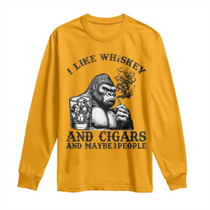 I Like Whiskey and Cigars and Maybe 3 People Long Sleeve Shirt Funny Bigfoot Drinking and Cigarette Anti-Social Humor TS02 Gold Print Your Wear