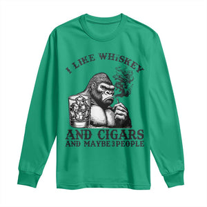 I Like Whiskey and Cigars and Maybe 3 People Long Sleeve Shirt Funny Bigfoot Drinking and Cigarette Anti-Social Humor TS02 Irish Green Print Your Wear