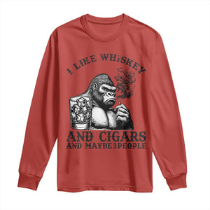 I Like Whiskey and Cigars and Maybe 3 People Long Sleeve Shirt Funny Bigfoot Drinking and Cigarette Anti-Social Humor TS02 Red Print Your Wear
