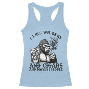 I Like Whiskey and Cigars and Maybe 3 People Racerback Tank Top Funny Bigfoot Drinking and Cigarette Anti-Social Humor TS02 Light Blue Print Your Wear