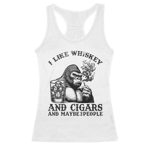 I Like Whiskey and Cigars and Maybe 3 People Racerback Tank Top Funny Bigfoot Drinking and Cigarette Anti-Social Humor TS02 White Print Your Wear