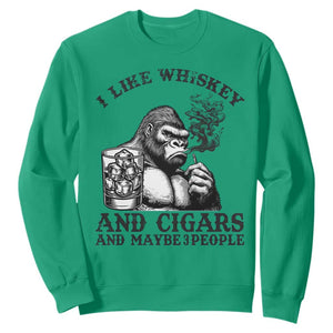 I Like Whiskey and Cigars and Maybe 3 People Sweatshirt Funny Bigfoot Drinking and Cigarette Anti-Social Humor TS02 Irish Green Print Your Wear