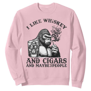 I Like Whiskey and Cigars and Maybe 3 People Sweatshirt Funny Bigfoot Drinking and Cigarette Anti-Social Humor TS02 Light Pink Print Your Wear
