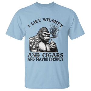 I Like Whiskey and Cigars and Maybe 3 People T Shirt Funny Bigfoot Drinking and Cigarette Anti-Social Humor TS02 Light Blue Print Your Wear