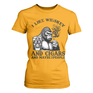 I Like Whiskey and Cigars and Maybe 3 People T Shirt For Women Funny Bigfoot Drinking and Cigarette Anti-Social Humor TS02 Gold Print Your Wear