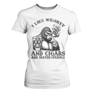 I Like Whiskey and Cigars and Maybe 3 People T Shirt For Women Funny Bigfoot Drinking and Cigarette Anti-Social Humor TS02 White Print Your Wear