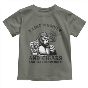 I Like Whiskey and Cigars and Maybe 3 People Toddler T Shirt Funny Bigfoot Drinking and Cigarette Anti-Social Humor TS02 Military Green Print Your Wear