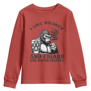 I Like Whiskey and Cigars and Maybe 3 People Youth Sweatshirt Funny Bigfoot Drinking and Cigarette Anti-Social Humor TS02 Red Print Your Wear