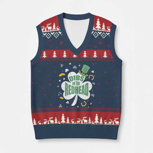 Funny Irish St Patricks Day V-Neck Knit Sweater Vest Prone To Shenanigans TS02 Navy Red Print Your Wear