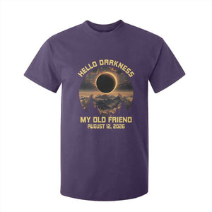 Hello Darkness My Old Friend August 12 2026 T Shirt For Kid Total Solar Eclipse Humorous Astronomy Gift TS02 Purple Print Your Wear