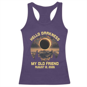 Hello Darkness My Old Friend August 12 2026 Racerback Tank Top Total Solar Eclipse Humorous Astronomy Gift TS02 Purple Print Your Wear