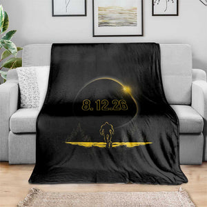Bigfoot August 12 2026 Total Solar Eclipse Throw Blanket Totality Sasquatch Cryptid Stargazer Memorabilia TS02 Print Your Wear