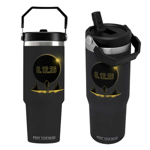 Bigfoot August 12 2026 Total Solar Eclipse Flip Straw Tumbler Totality Sasquatch Cryptid Stargazer Memorabilia TS02 One Size: 30 oz Black Print Your Wear