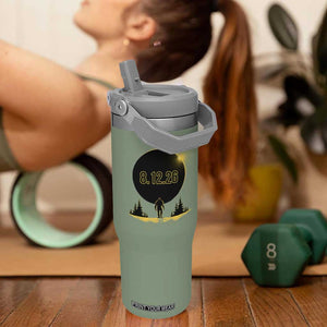 Bigfoot August 12 2026 Total Solar Eclipse Flip Straw Tumbler Totality Sasquatch Cryptid Stargazer Memorabilia TS02 One Size: 30 oz Moss Green Print Your Wear