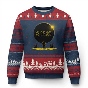 Bigfoot August 12 2026 Total Solar Eclipse Ugly Christmas Sweater Totality Sasquatch Cryptid Stargazer Memorabilia TS02 Navy Red Print Your Wear