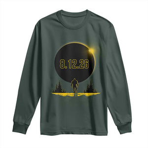 Bigfoot August 12 2026 Total Solar Eclipse Long Sleeve Shirt Totality Sasquatch Cryptid Stargazer Memorabilia TS02 Dark Forest Green Print Your Wear