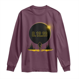 Bigfoot August 12 2026 Total Solar Eclipse Long Sleeve Shirt Totality Sasquatch Cryptid Stargazer Memorabilia TS02 Maroon Print Your Wear