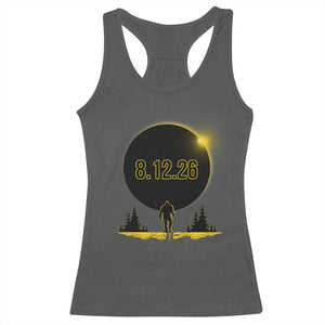 Bigfoot August 12 2026 Total Solar Eclipse Racerback Tank Top Totality Sasquatch Cryptid Stargazer Memorabilia TS02 Dark Heather Print Your Wear